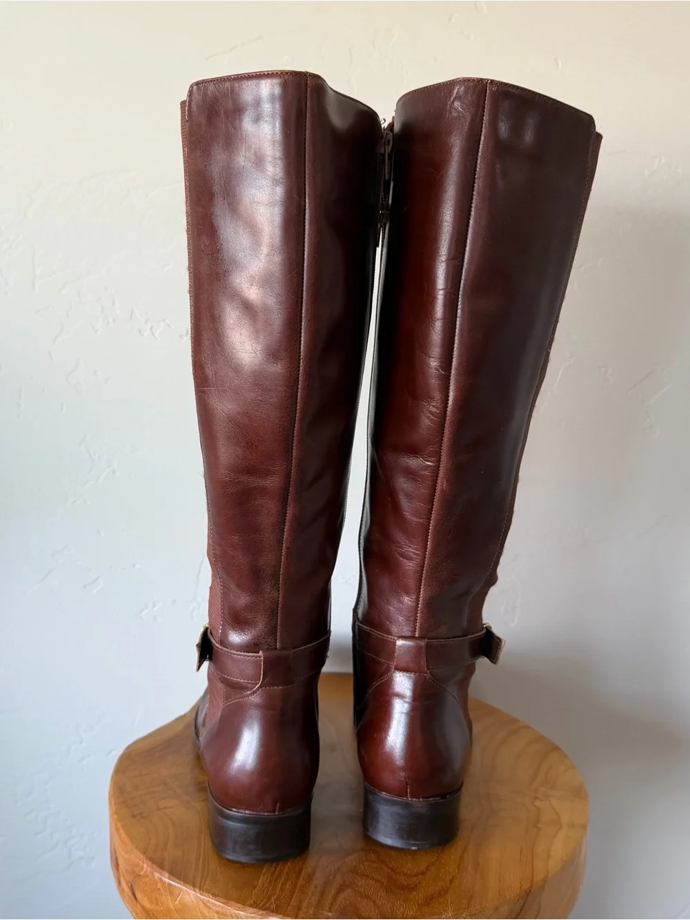 Steve Sydnee Brown leather knee high boots 8.5 with buckle detail
